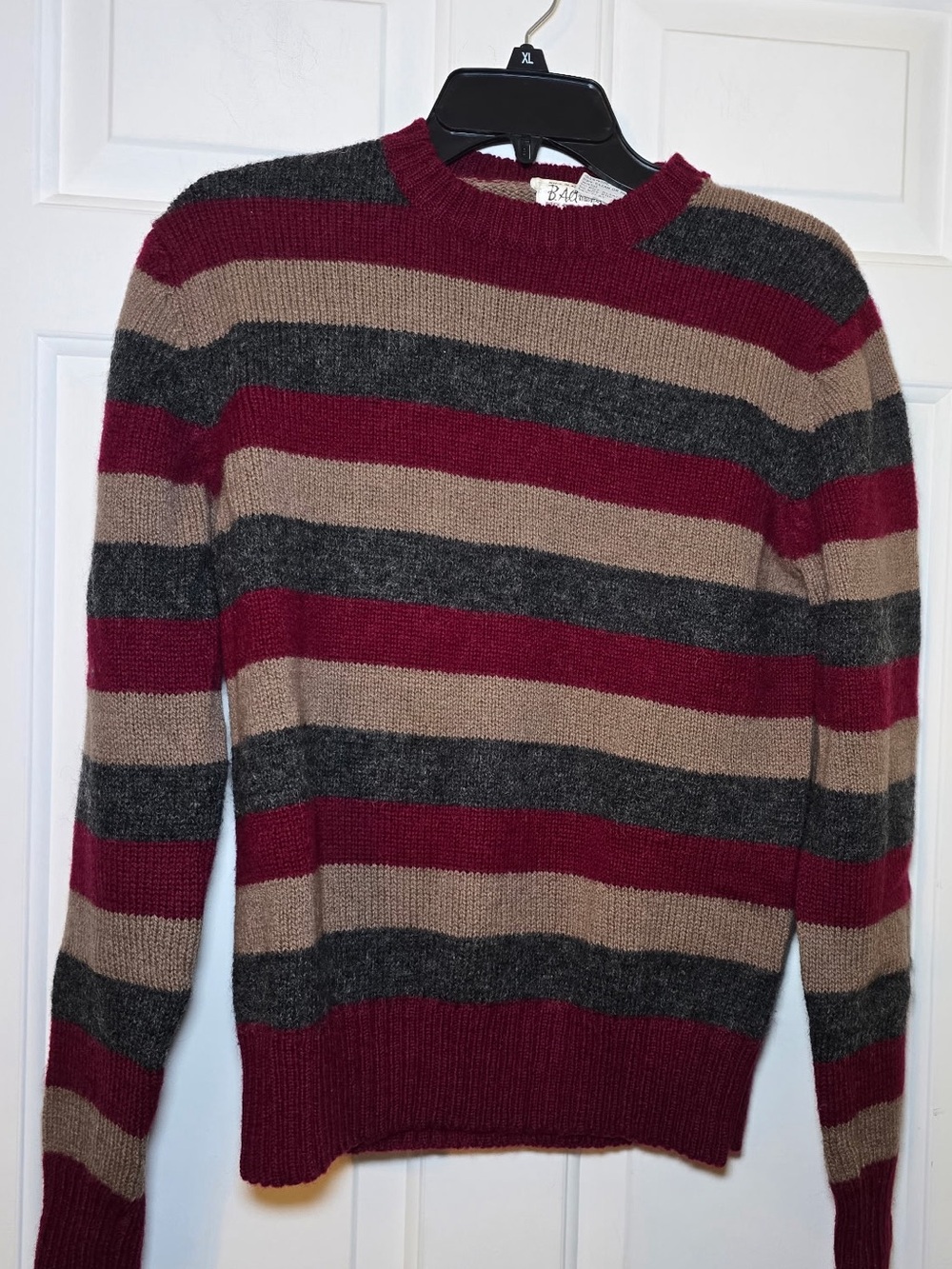 Vintage B. Altman 5th Ave NY 100% Shetland Wool Striped Sweater Crew Neck Preppy - Picture 1 of 7